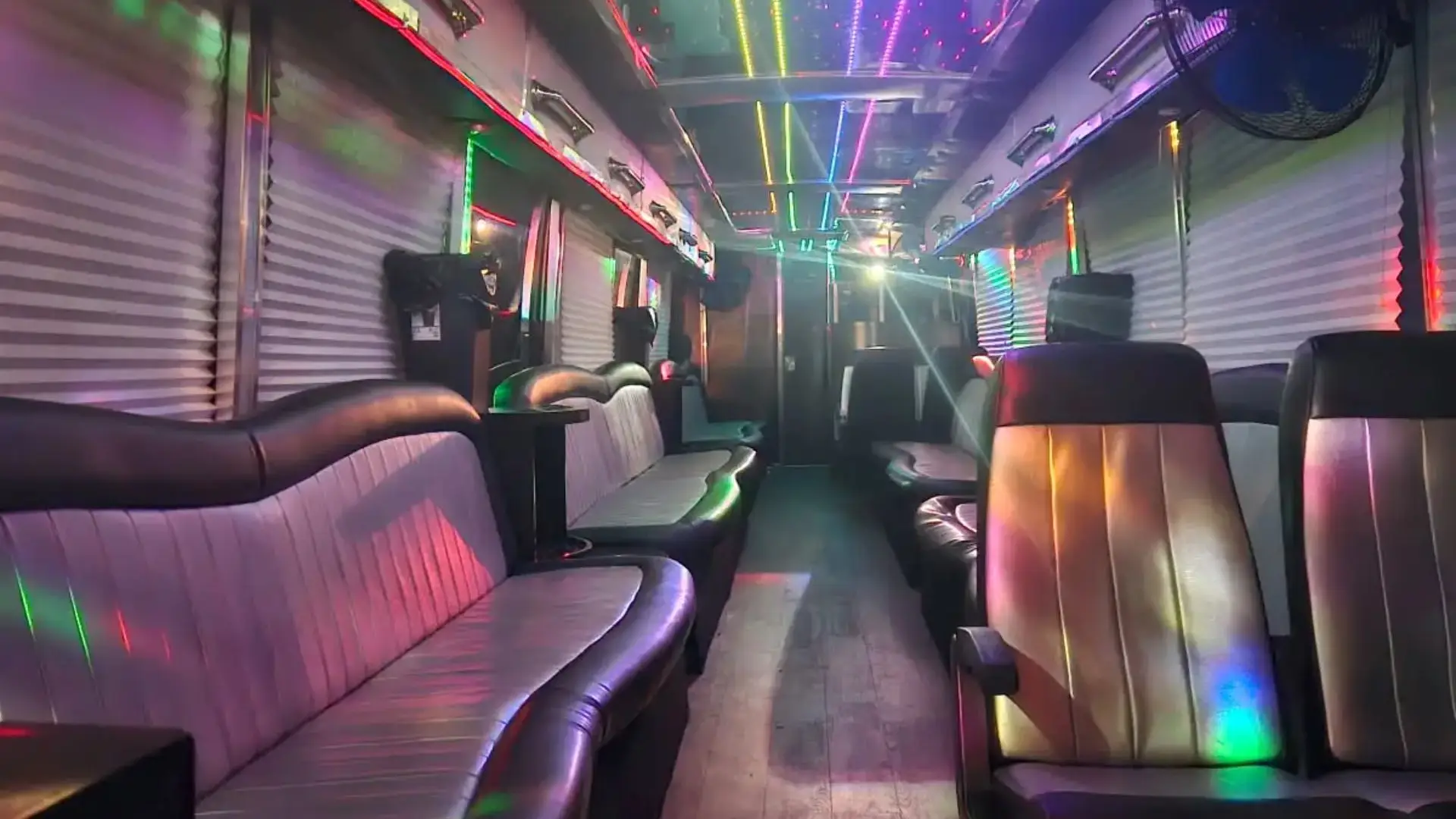Interior of a colorful party bus